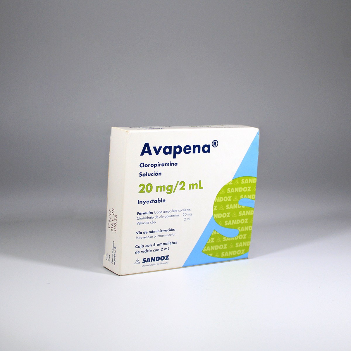 AVAPENA CLOROPIRAMINA 20 MG / 2 ML 5 AMPOLLETAS Respiratorias pharmamex